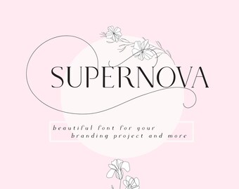 Supernova traditional serif font branding logo fonts with 9 swashes photography wedding invitation design instant download bundle template