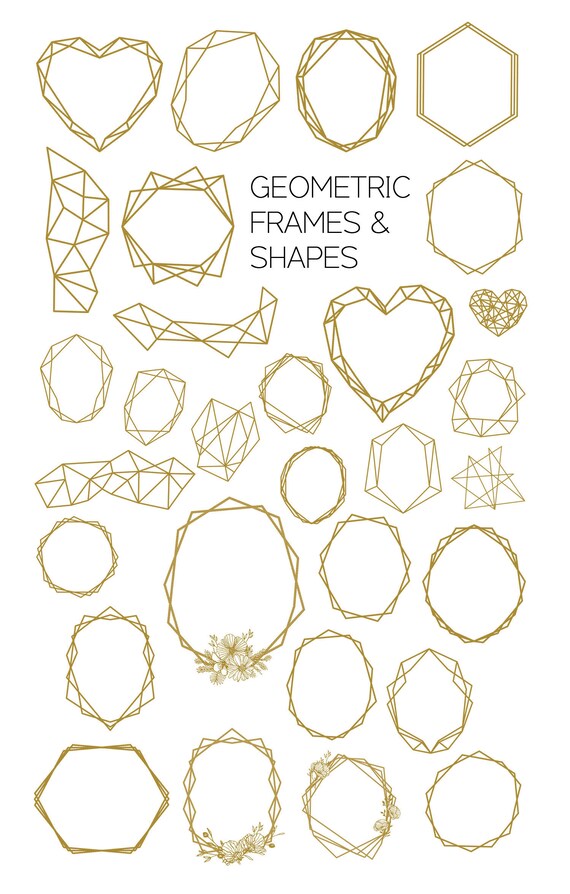 Geometric Polygonal Frame Clipart Gold Black Logo Wedding Etsy