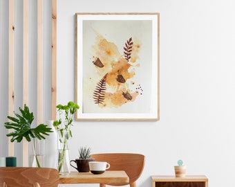 Original Abstract Autumn watercolor mounted and framed