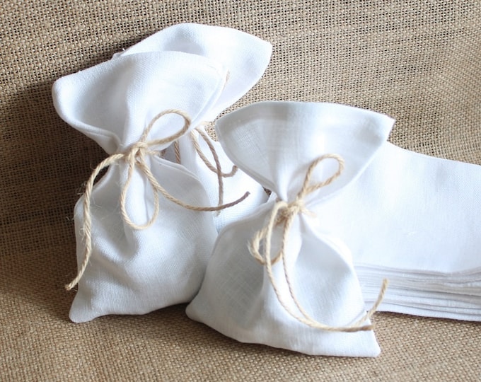 Pure white wedding favour/gift bags/cosmetic with jute twine 4”x 6”