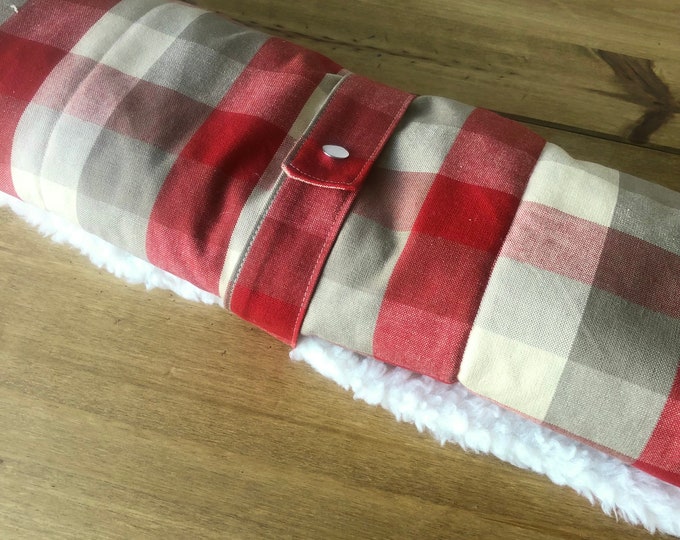 Travel dog bed/blanket/settle mat ,Red beige and cream buffalo check