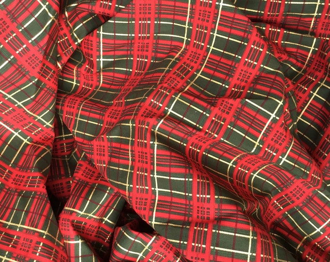 Metallic festive tartan cotton fabric available half metre or full metre