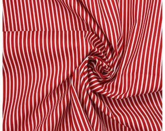 Candy Red & white stripe poly cotton by the metre