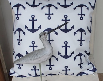 Water resistant + UV resistant navy on ivory fabric outdoor nautical cushion/pillow cover