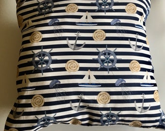 Nautical cushion cover 18" seaside , beach, cotton canvas fabric