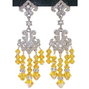 Light Topaz YELLOW Chandelier Earrings Silver Prom Formal Swarovski Elements