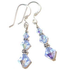 LIGHT SAPPHIRE BLUE Crystal Earrings Dangle Bali Sterling Silver Swarovski Elements - Clip-on or Pierced
