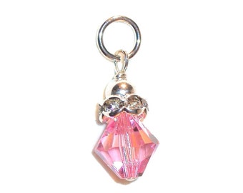 October Birthstone Charm LIGHT ROSE PINK Dangle 8mm Sterling Silver Swarovski Crystal Elements