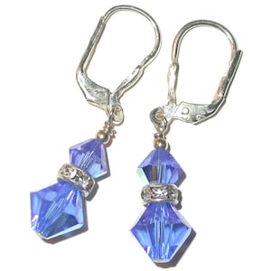 SAPPHIRE BLUE Crystal EARRINGS Sterling Silver Dangle Swarovski Elements