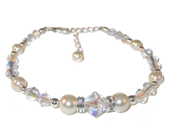 Swarovski Crystal and Pearl Bracelet CREAM and CLEAR AB Elements