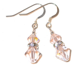 Nude SILK Crystal Earrings Sterling Silver Swarovski Elements - Clip-on or Pierced