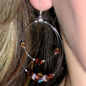 Floating SWAROVSKI CRYSTAL Illusion Earrings 2-tone BROWN Elements Sterling Silver Handcrafted