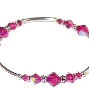FUCHSIA PINK Crystal Bracelet Bali Sterling Silver Stretch Handcrafted