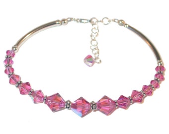 ROSE PINK Crystal Bracelet Bali Sterling Silver Swarovski Elements