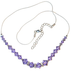 Handgemaakte TANZANIET PAARSE kristallen KETTING Sterling zilveren Swarovski Elements
