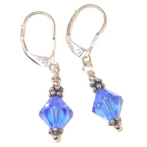 SAPPHIRE Blue Crystal Earrings Bali Sterling Silver SEPTEMBER Birthstone Swarovski Elements - Clip-on & Pierced