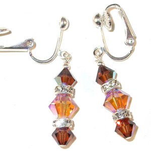 BROWN TOPAZ Crystal Earrings 2-tone Sterling Silver Dangle Swarovski Elements Light Colorado Topaz & Smoked Topaz