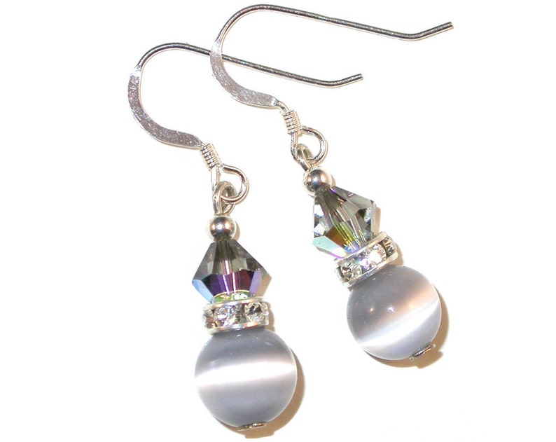 Davis Drop Silver Black Cat’s Eye Glass Stone Earrings main image 1