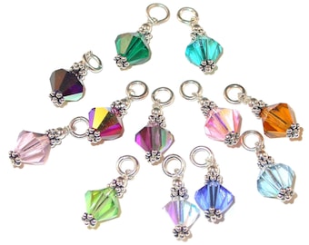 Swarovski Crystal BIRTHSTONE Charm Dangle 8mm Sterling Silver Elements CHOOSE MONTH
