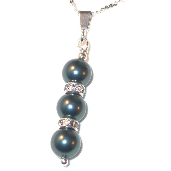 TAHITIAN TEAL Pearl Pendant Drop Sterling Silver Swarovski Crystal Elements