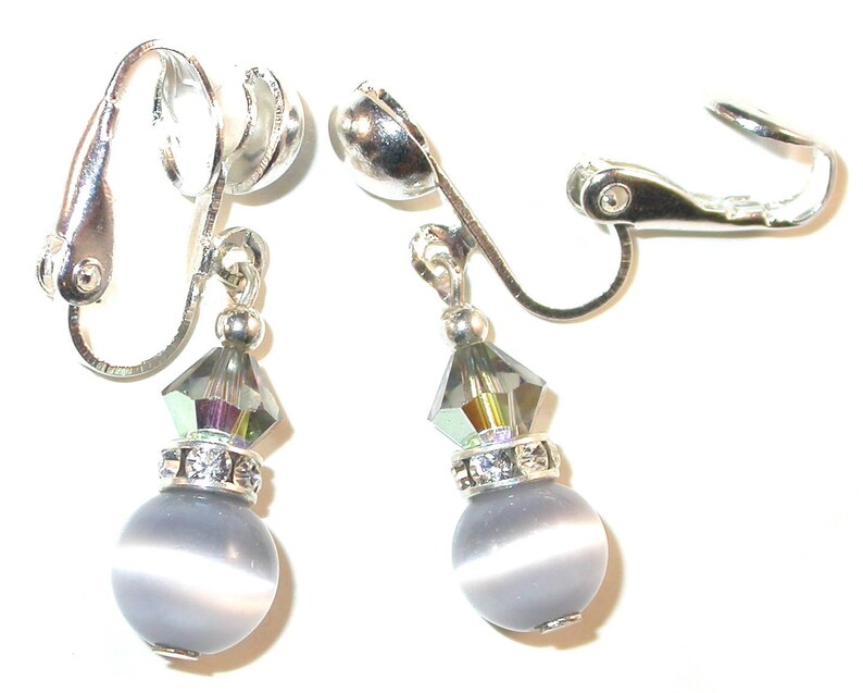 BLACK DIAMOND GREY Crystal & Cats Eye Earrings Sterling Silver - Etsy