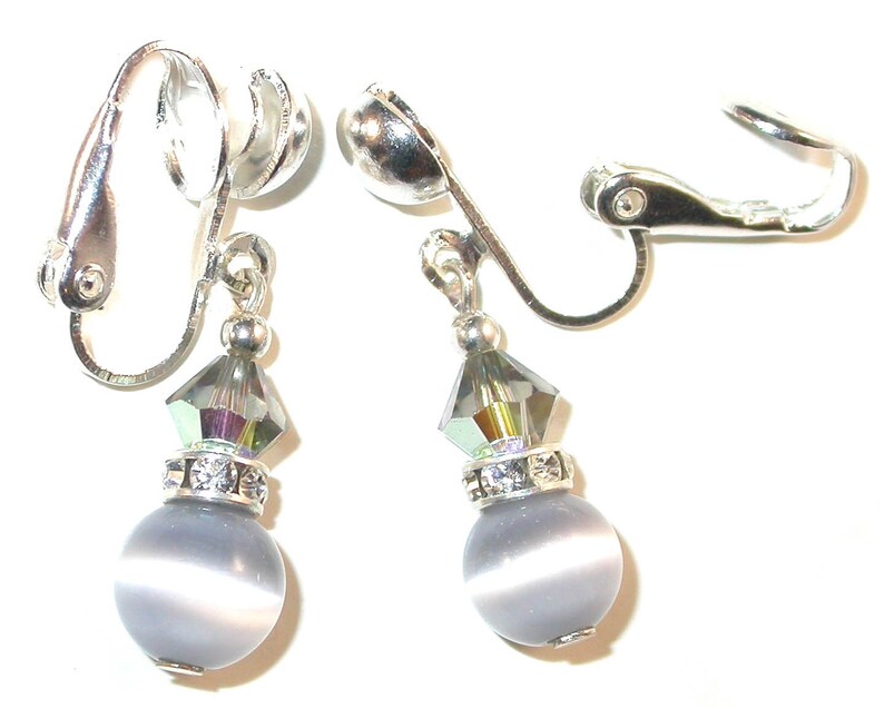 Davis Drop Silver Black Cat’s Eye Glass Stone Earrings