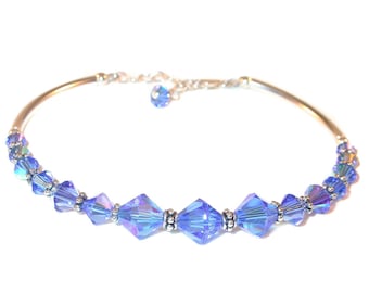 SAPPHIRE BLUE Crystal Bracelet Bali Sterling Silver Swarovski Elements