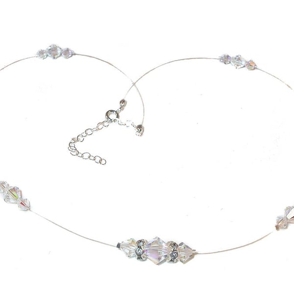 Floating SWAROVSKI Crystal Necklace Bridal Illusion CLEAR AB Crystal Elements