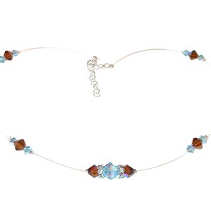 Handcrafted Floating Swarovski CRYSTAL Illusion Necklace AQUAMARINE & BROWN