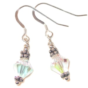 CLEAR AB Crystal Earrings Bali Sterling Silver APRIL Birthstone Swarovski Elements - Clip-on & Pierced