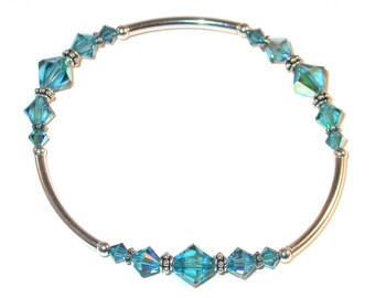 INDICOLIT TEAL Kristall Armband Bali Sterling Silber Stretch Handgefertigt