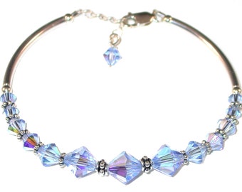 LIGHT SAPPHIRE BLUE Crystal Bracelet Bali Sterling Silver Swarovski Elements