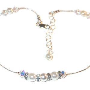 Tobillera con perlas de cristal de Swarovski en plata esterlina BLANCO Y CLARO AB Hecho a mano
