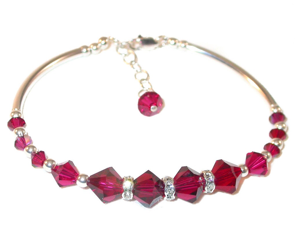 RUBY RED Crystal Bracelet Sterling Silver Handcrafted Etsy