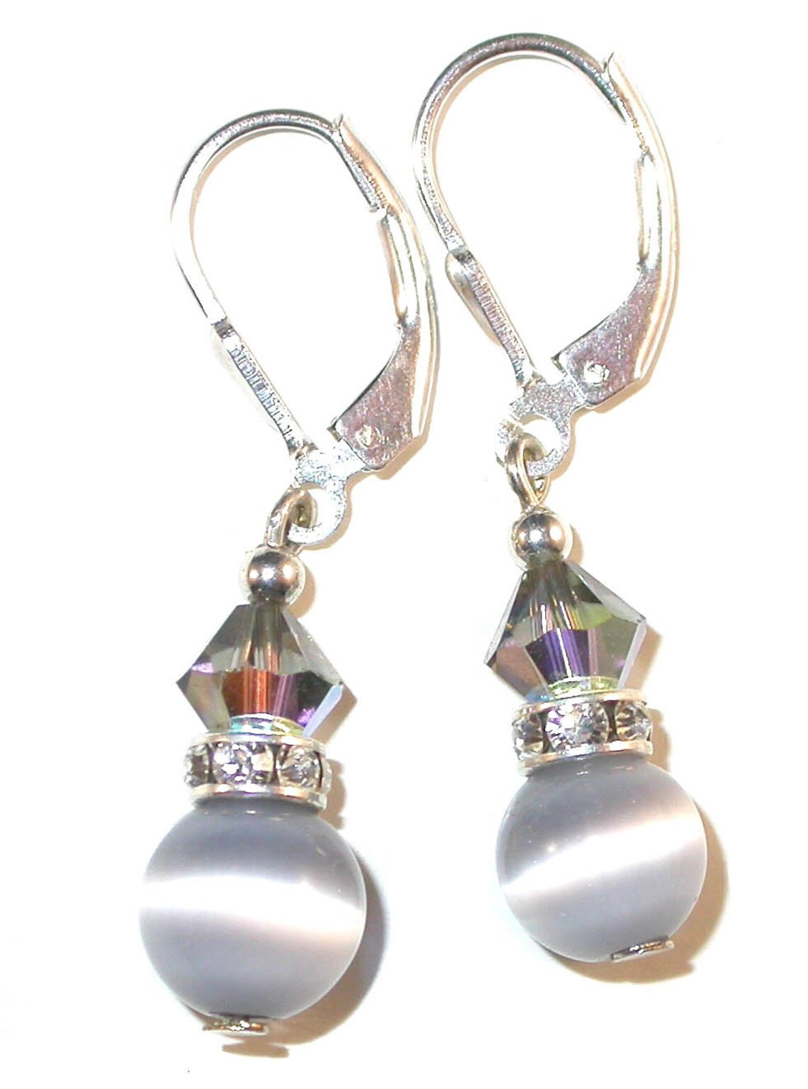 Davis Drop Silver Black Cat’s Eye Glass Stone Earrings main image 0