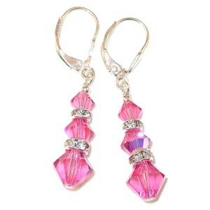 ROSE PINK Crystal Earrings Swarovski Elements Dangle Sterling Silver
