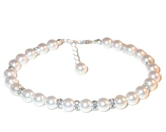 Bracelet de perles blanches pour mariée en argent sterling Swarovski Elements