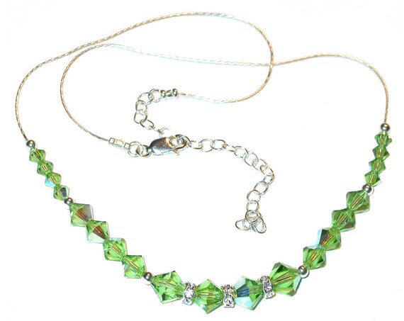 PERIDOT GREEN Crystal Necklace Swarovski Elements Sterling Silver