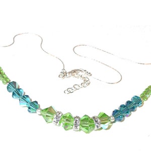 INDICOLITE Teal & PERIDOT groene kristal ketting Swarovski Elements sterling zilver