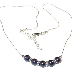 Deep DARK PURPLE Pearl Necklace Bridesmaid Sterling Silver Swarovski Elements