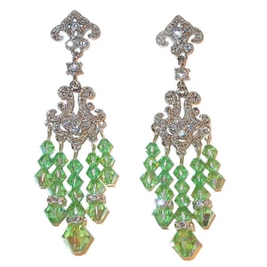PERIDOT GREEN Chandelier Earrings Silver Prom Formal Swarovski Elements