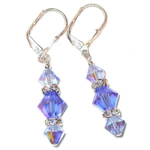 2-tone BLUE Crystal Earrings Light & Dark Sapphire Sterling Silver Swarovski Elements - Clip-on or Pierced