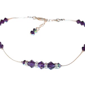 Swarovski Crystal Anklet Sterling Silver PURPLE VELVET Handcrafted