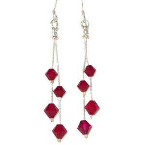 SIAM RED-kristallen oorbellen sterlingzilveren hanger met kwastje Swarovski Elements