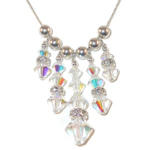 CLEAR AB Crystal Necklace Sterling Silver Fringe Swarovski Elements