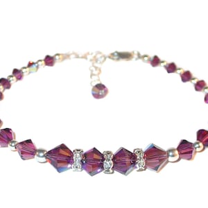Lila AMETHYST Kristall Armband Perlen Swarovski Elements Sterling Silber Handgefertigt
