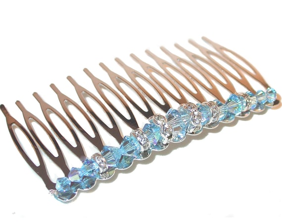 Blue AQUAMARINE Crystal Hair Comb Swarovski Crystal Elements  display picture 3