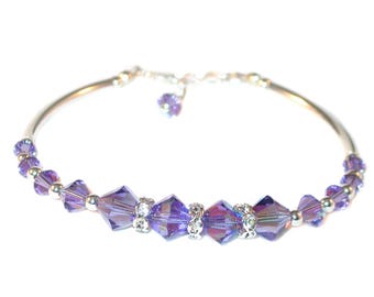 TANZANITE PURPLE Crystal Bracelet Sterling Silver Handcrafted Swarovski Elements