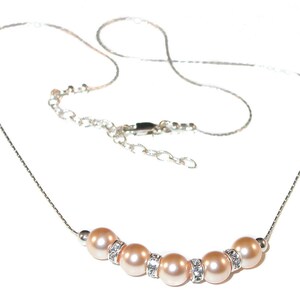 PEACH Pearl Necklace Bridesmaid Sterling Swarovski Elements