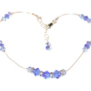Swarovski Crystal Anklet Sterling Silver 2-tone SAPPHIRE BLUE Handcrafted